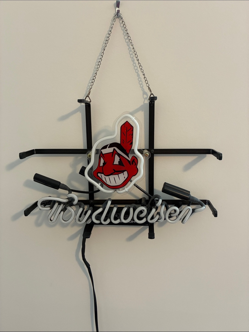 Vintage Cleveland Indians / Budweiser Neon Logo Sign in Red, White, Black
